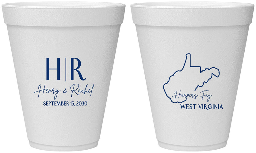 Personalized Wedding 12 oz Foam Cups - West Virginia | 147