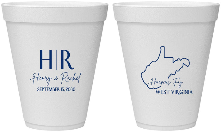 Personalized Wedding 12 oz Foam Cups - West Virginia | 147