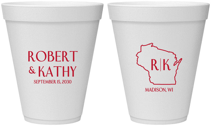 Personalized Wedding 12 oz Foam Cups - Wisconsin | 148