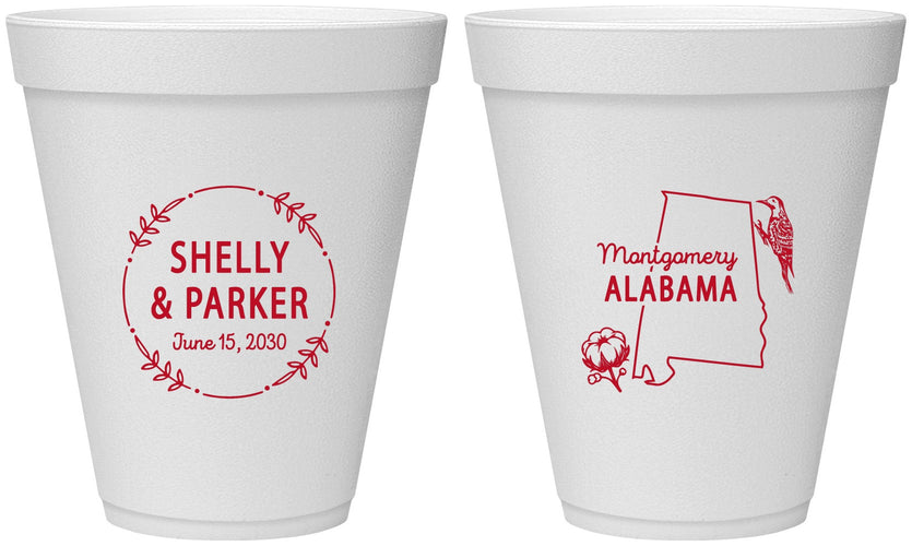 Personalized Wedding 12 oz Foam Cups - Alabama | 150