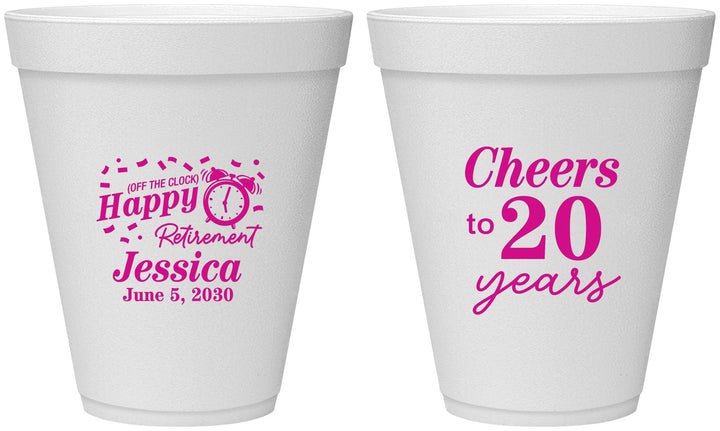 Personalized Retirement 12 oz Foam Cups - Off The Clock | 150001