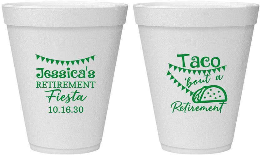 Personalized Retirement 12 oz Foam Cups - Taco Bout A Retirement | 150002