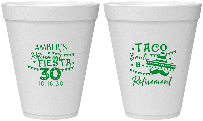 Personalized Retirement 12 oz Foam Cups - Taco Bout A Retirement | 150003