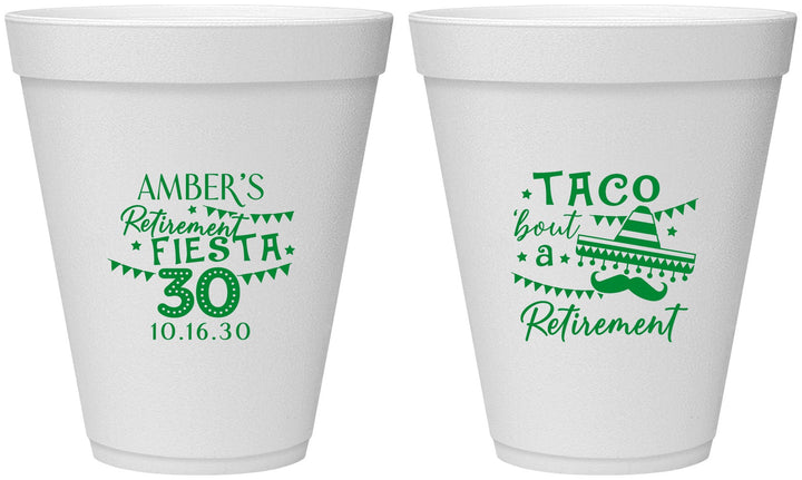 Personalized Retirement 12 oz Foam Cups - Taco Bout A Retirement | 150003