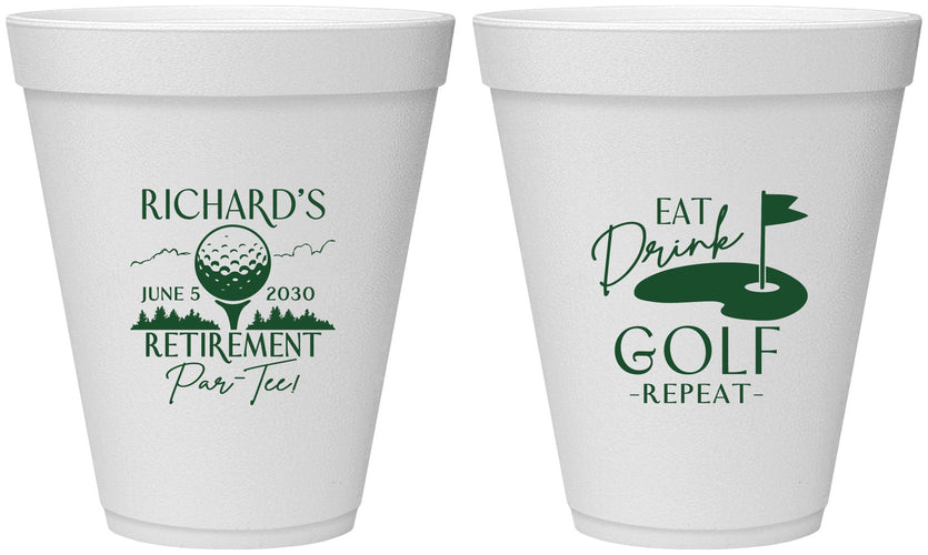 Personalized Retirement 12 oz Foam Cups - Eat Drink Golf Repeat | 150006