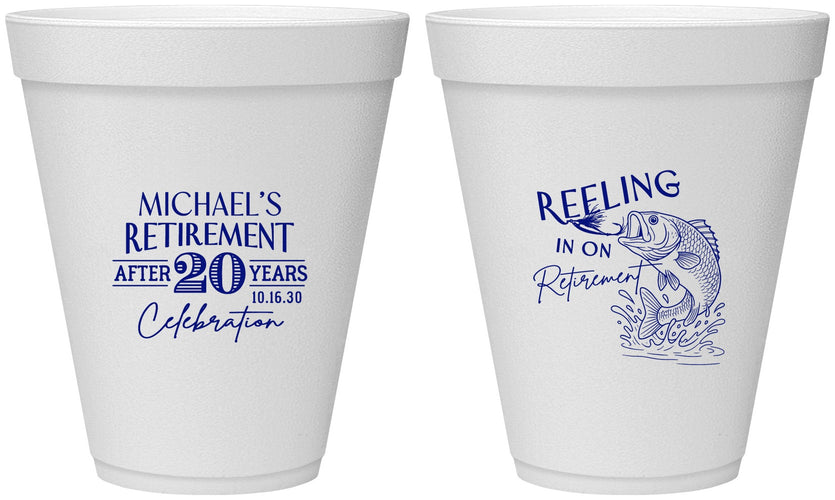 Personalized Retirement 12 oz Foam Cups - Fishing Reeling In | 150007