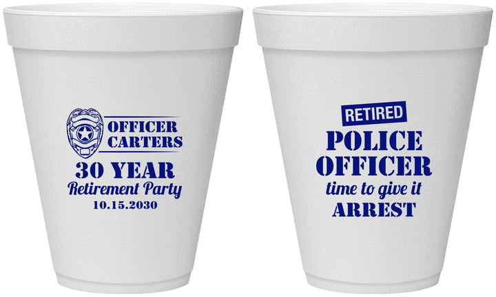 Personalized Retirement 12 oz Foam Cups - Police Officer | 150010