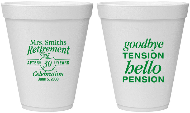 Personalized Retirement 12 oz Foam Cups - Teacher | 150020