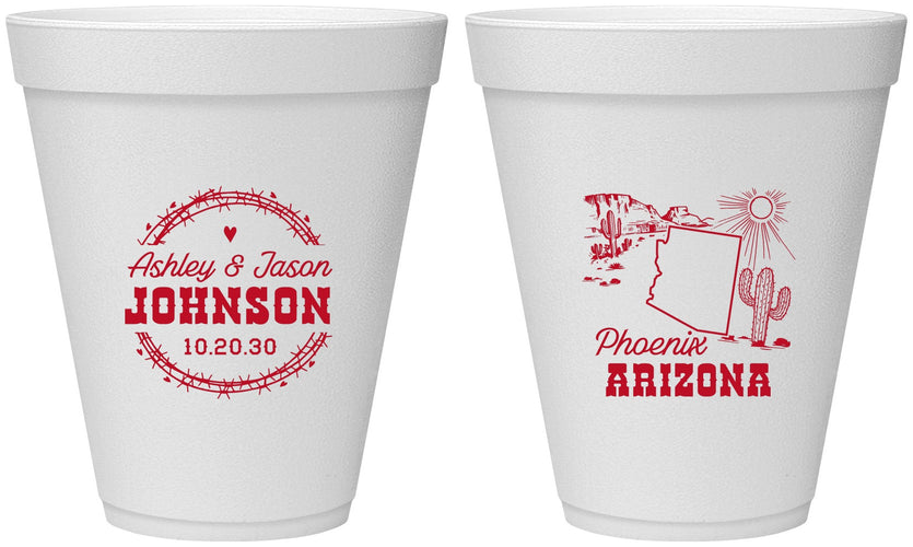 Personalized Wedding 12 oz Foam Cups - Arizona | 152