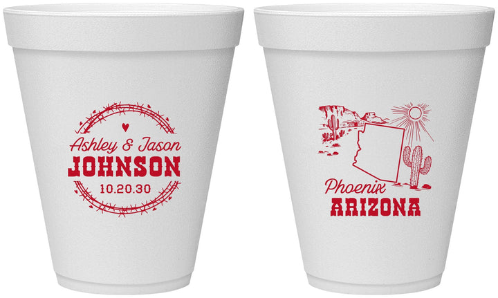 Personalized Wedding 12 oz Foam Cups - Arizona | 152