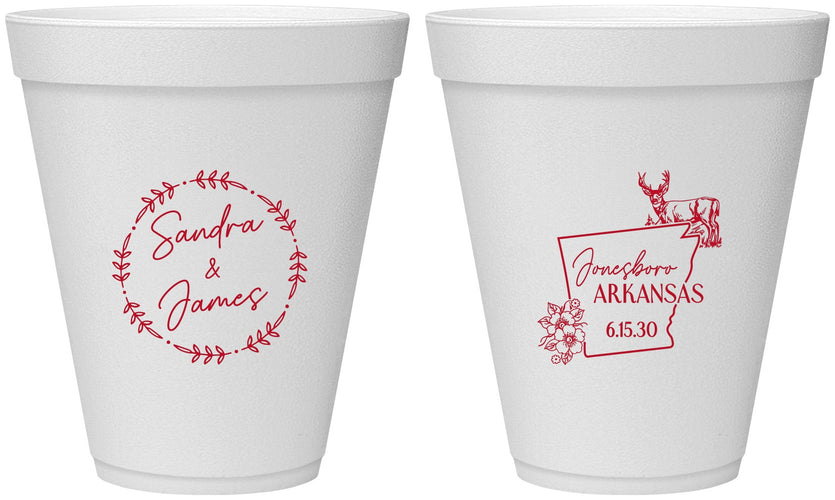 Personalized Wedding 12 oz Foam Cups - Arkansas | 153