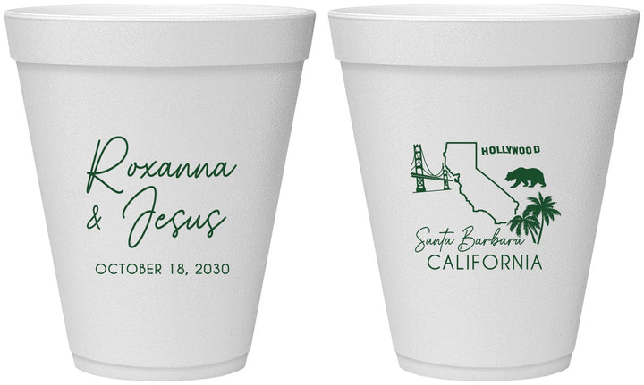 Personalized Wedding 12 oz Foam Cups - California | 154