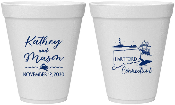 Personalized Wedding 12 oz Foam Cups - Connecticut | 156