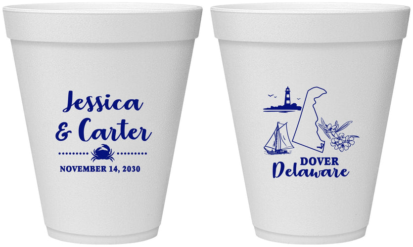 Personalized Wedding 12 oz Foam Cups - Delaware | 157