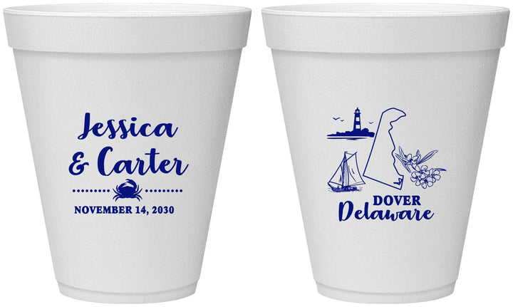 Personalized Wedding 12 oz Foam Cups - Delaware | 157