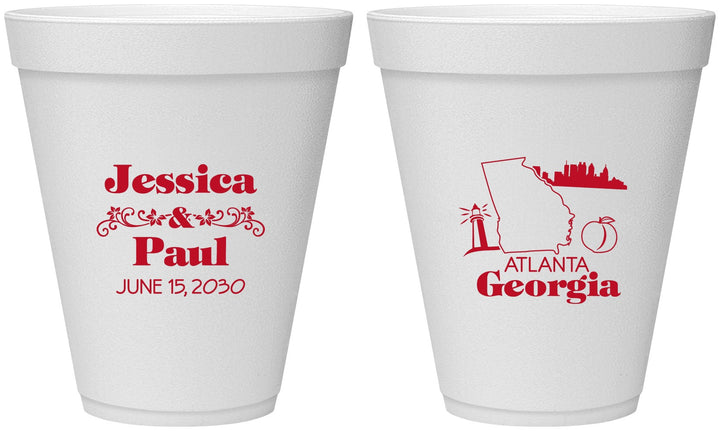 Personalized Wedding 12 oz Foam Cups - Georgia | 159