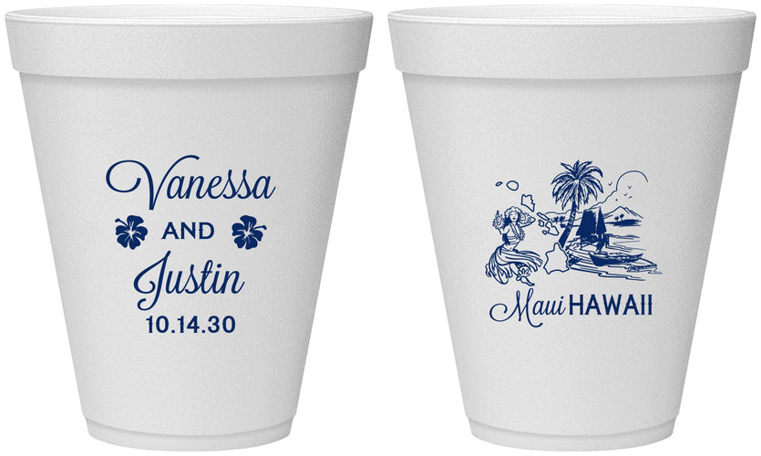 Personalized Wedding 12 oz Foam Cups - Hawaii | 160