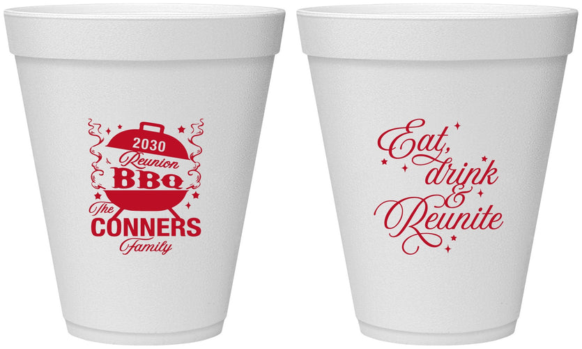Personalized Family Reunion 12 oz Foam Cups - Bbq Eat Drink Reunite | 160000