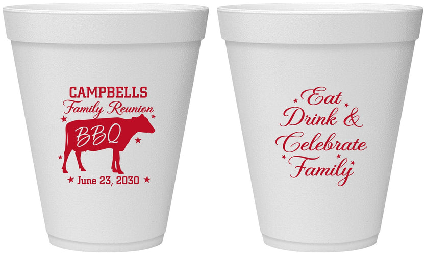 Personalized Family Reunion 12 oz Foam Cups - Bbq Eat Drink | 160004