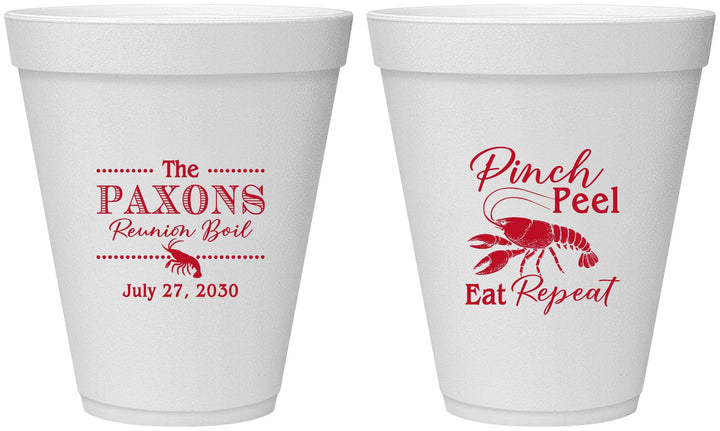 Personalized Family Reunion 12 oz Foam Cups - Crawfish Boil | 160006