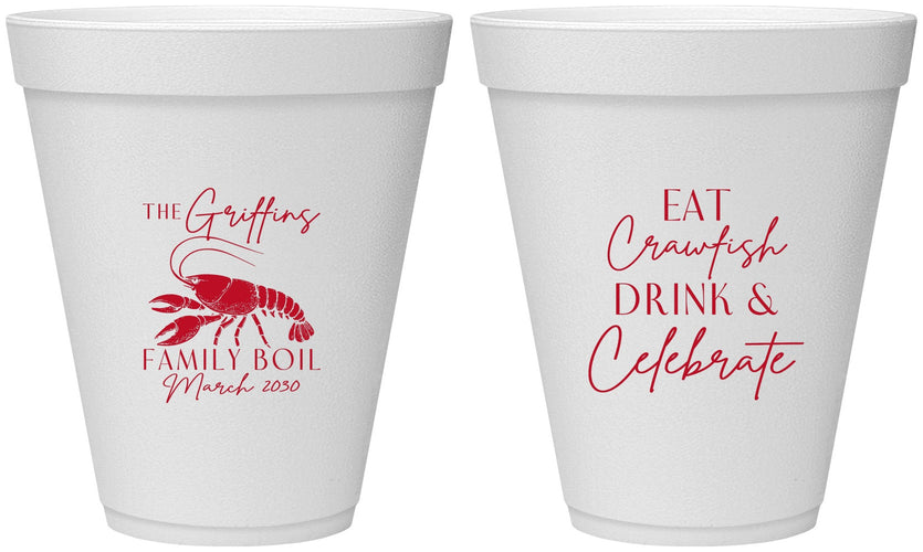 Personalized Family Reunion 12 oz Foam Cups - Crawfish Boil | 160007