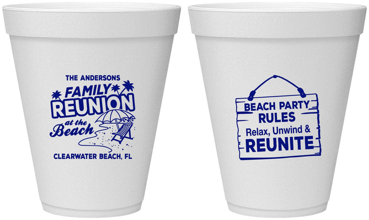 Personalized Family Reunion 12 oz Foam Cups - Beach Reunite | 160011