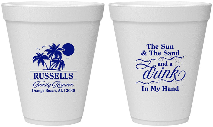 Personalized Family Reunion 12 oz Foam Cups - Sun Sand Drink Beach | 160015