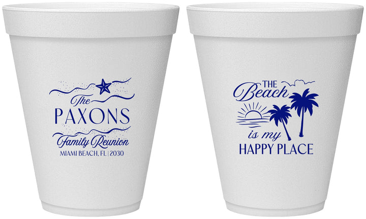 Personalized Family Reunion 12 oz Foam Cups - Beach Is My Happy Place | 160016