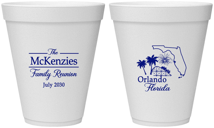 Personalized Family Reunion 12 oz Foam Cups - Orlando Florida | 160035