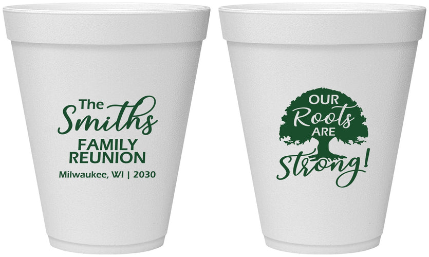 Personalized Family Reunion 12 oz Foam Cups - Our Roots Are Strong | 160051