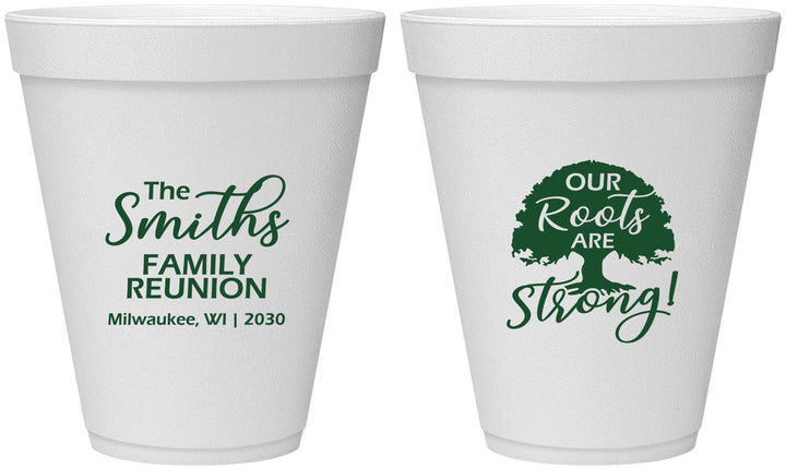 Personalized Family Reunion 12 oz Foam Cups - Our Roots Are Strong | 160051