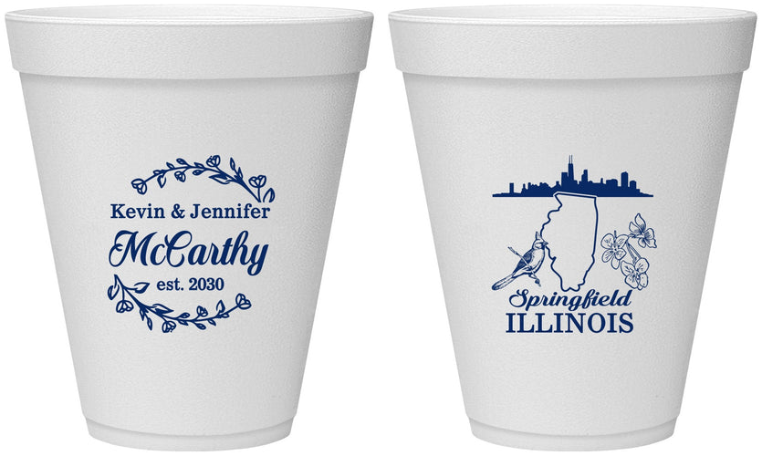 Personalized Wedding 12 oz Foam Cups - Illinois | 162