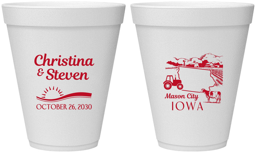 Personalized Wedding 12 oz Foam Cups - Iowa | 164