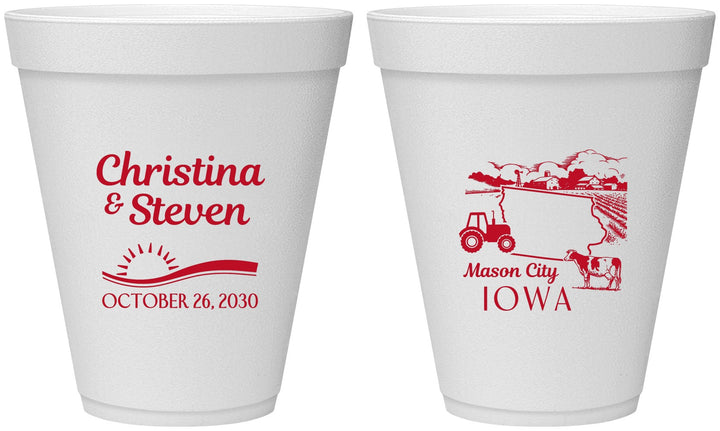 Personalized Wedding 12 oz Foam Cups - Iowa | 164