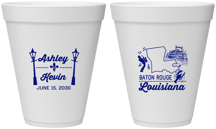 Personalized Wedding 12 oz Foam Cups - Louisiana | 167