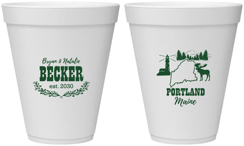 Personalized Wedding 12 oz Foam Cups - Maine | 168