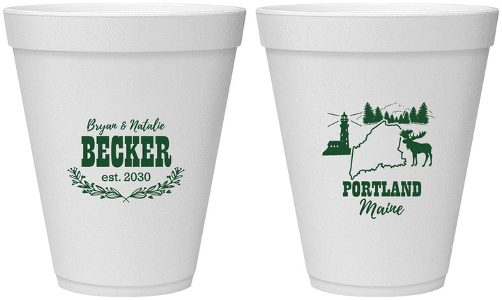 Personalized Wedding 12 oz Foam Cups - Maine | 168