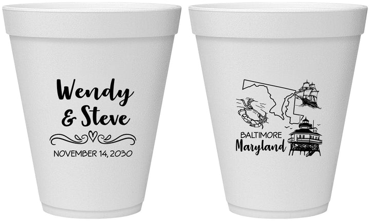 Personalized Wedding 12 oz Foam Cups - Maryland | 169