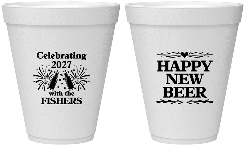 Personalized New Years 12 oz Foam Cups - 2027 Happy New Beer | 170004