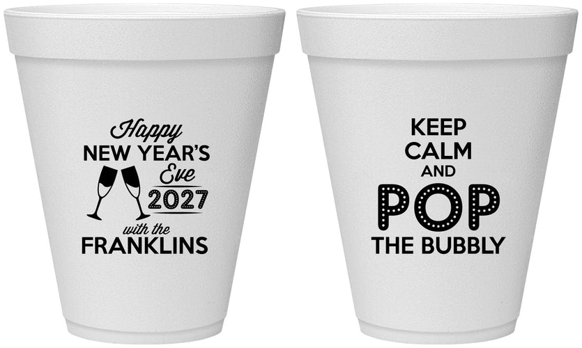 Personalized New Years 12 oz Foam Cups - 2027 Pop The Bubbly | 170006