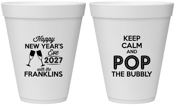 Personalized New Years 12 oz Foam Cups - 2027 Pop The Bubbly | 170006
