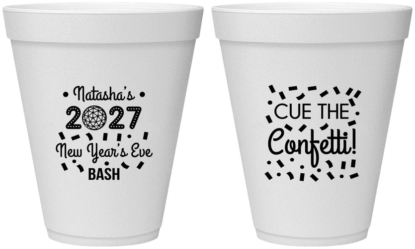 Personalized New Years 12 oz Foam Cups - 2027 Nye Confetti | 170012