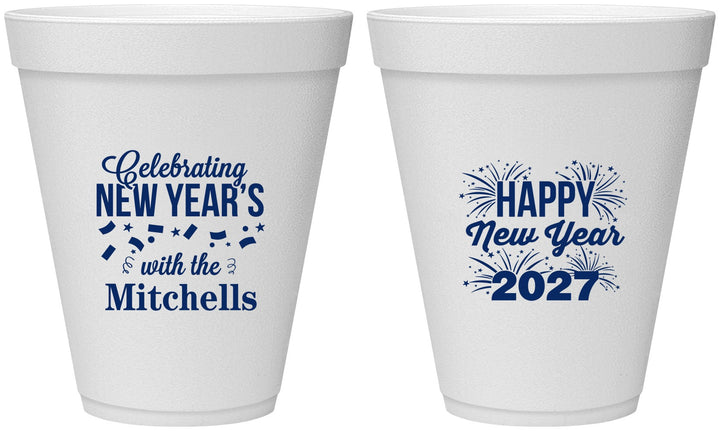 Personalized New Years 12 oz Foam Cups - 2027 Nye Confetti | 170015