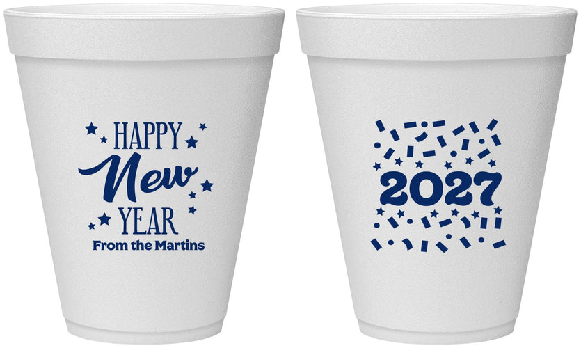 Personalized New Years 12 oz Foam Cups - 2027 Confetti | 170027