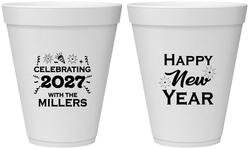 Personalized New Years 12 oz Foam Cups - 2027 Nye Confetti | 170028