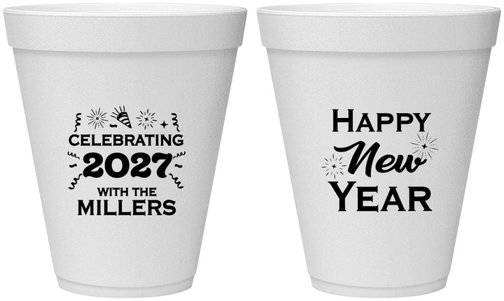 Personalized New Years 12 oz Foam Cups - 2027 Nye Confetti | 170028