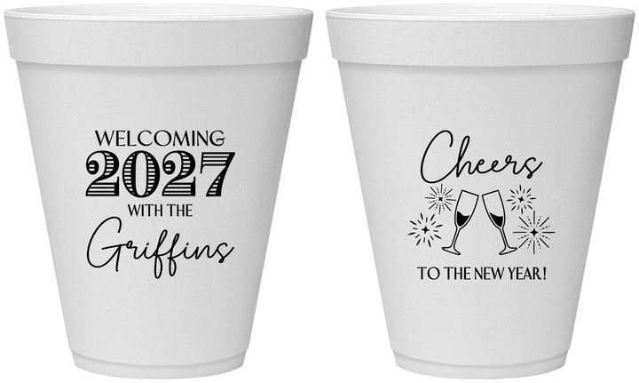 Personalized New Years 12 oz Foam Cups - 2027 Cheers | 170029