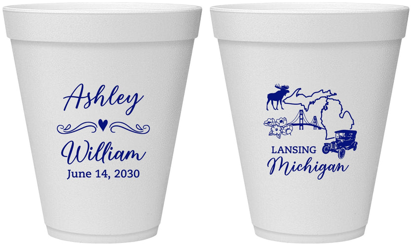 Personalized Wedding 12 oz Foam Cups - Michigan | 171