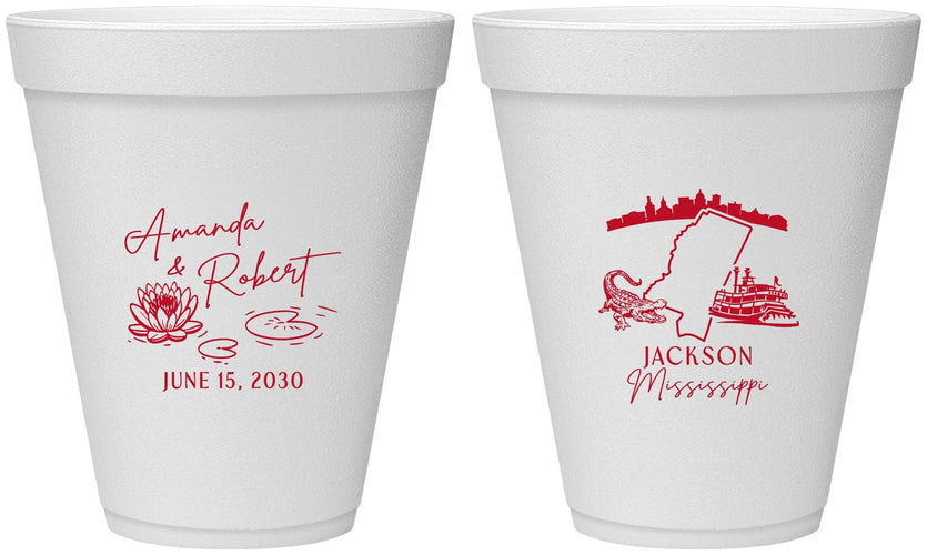 Personalized Wedding 12 oz Foam Cups - Mississippi | 173