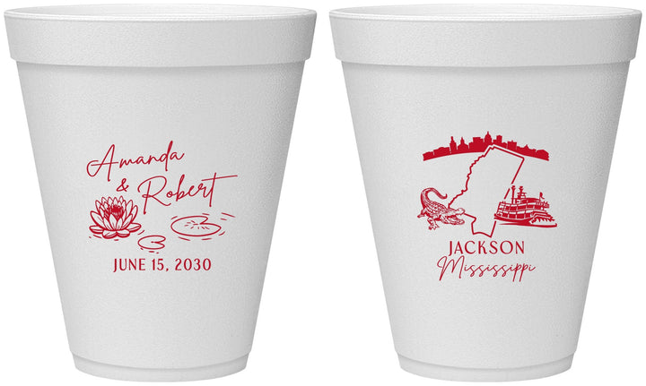 Personalized Wedding 12 oz Foam Cups - Mississippi | 173